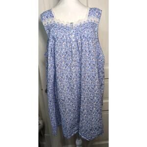 Eileen West Floral Nightgown Lace Pleated Women's 2X Button Lounge (1024)